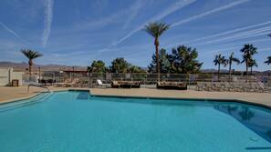 Outdoor pool, open 9 AM to 11 PM, sun loungers