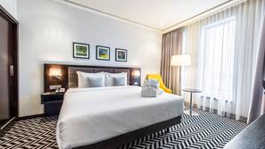 Premium bedding, memory foam beds, in-room safe, desk