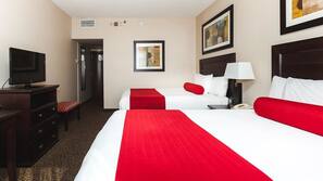 Hypo-allergenic bedding, pillow top beds, desk, blackout curtains