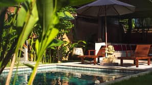 11 outdoor pools, pool loungers