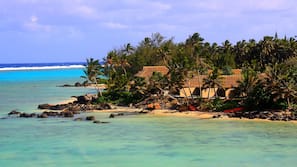 On the beach, white sand, beach towels, snorkelling