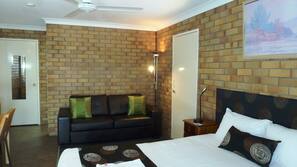 Premium bedding, desk, blackout curtains, soundproofing