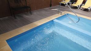 Indoor pool, outdoor pool, sun loungers