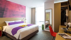 In-room safe, desk, laptop workspace, blackout curtains