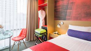 In-room safe, desk, laptop workspace, blackout curtains
