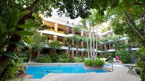 Outdoor pool, sun loungers
