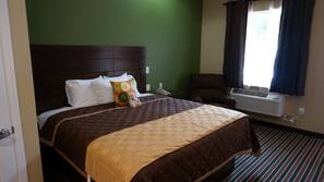 Desk, blackout drapes, iron/ironing board, free wired internet