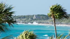 Playa privada, tumbonas y sombrillas