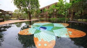 Outdoor pool, sun loungers