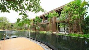 Outdoor pool, sun loungers