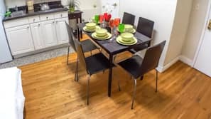 Fridge, microwave, hob, espresso maker