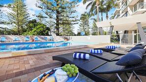 Indoor pool, outdoor pool, open 8:00 AM to 8:00 PM, sun loungers