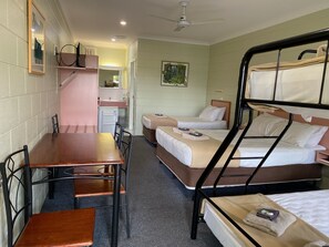 Family Room with Kitchenette | Premium bedding, pillowtop beds, laptop workspace, iron/ironing board