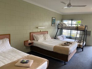 Family Room with Kitchenette | Premium bedding, pillowtop beds, laptop workspace, iron/ironing board