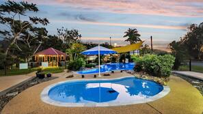 Outdoor pool, sun loungers