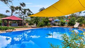 Outdoor pool, sun loungers