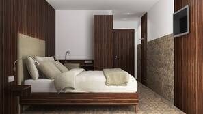 Premium bedding, desk, blackout drapes, soundproofing