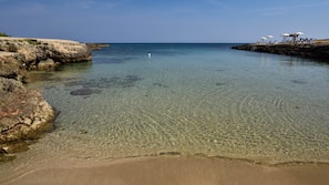 Sulla spiaggia, lettini da mare, ombrelloni, pallavolo