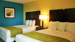 Premium bedding, blackout drapes, iron/ironing board
