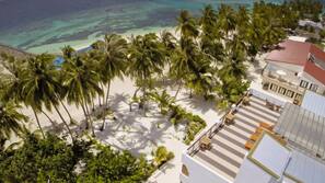On the beach, white sand, beach shuttle
