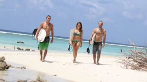 On the beach, scuba diving