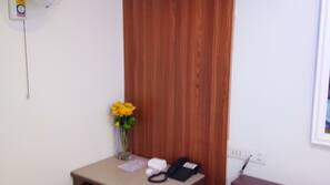 Desk, blackout curtains
