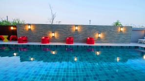 Outdoor pool, sun loungers
