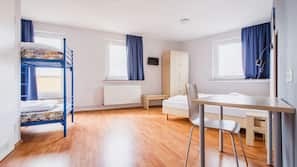 Desk, blackout curtains, free cots/infant beds, free WiFi