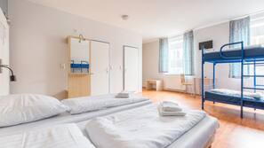 Desk, blackout curtains, free cots/infant beds, free WiFi