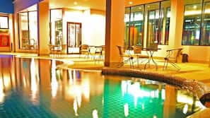Outdoor pool, sun loungers