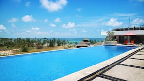 Outdoor pool, pool umbrellas