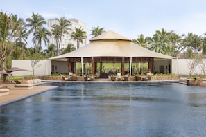 2 outdoor pools, open 6:00 AM to 6:00 PM, pool umbrellas, sun loungers