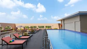 Outdoor pool, pool umbrellas