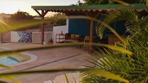 Outdoor pool, open 8:00 AM to 8:00 PM, sun loungers