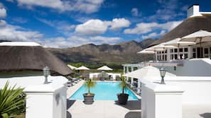 Outdoor pool, pool umbrellas