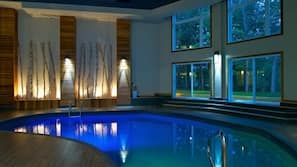 Indoor pool, seasonal outdoor pool, sun loungers