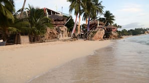 On the beach, free beach cabanas, sun loungers, beach umbrellas