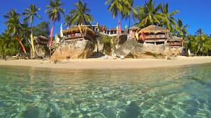 On the beach, free beach cabanas, sun loungers, beach umbrellas
