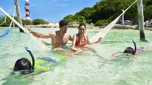 On the beach, snorkeling