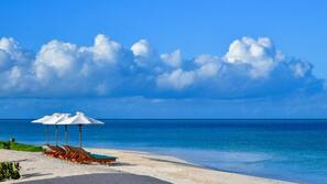 On the beach, white sand