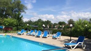 Seasonal outdoor pool, sun loungers