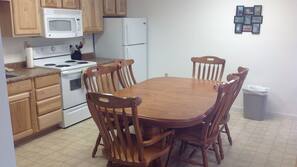 Fridge, microwave, coffee/tea maker, paper towels