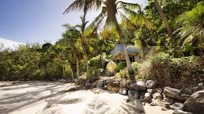 On the beach, sun loungers, beach towels, beach massages