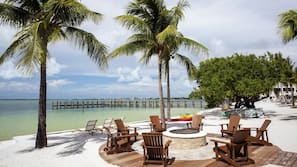 On the beach, sun loungers, beach umbrellas, beach towels