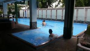 Outdoor pool, pool loungers
