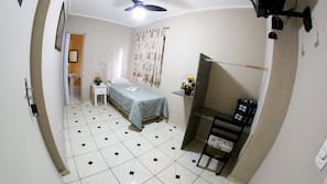 Desk, blackout curtains, iron/ironing board, free WiFi