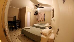 Desk, blackout curtains, iron/ironing board, free WiFi