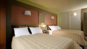 Premium bedding, pillow top beds, desk, laptop workspace