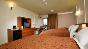 Premium bedding, pillow top beds, desk, laptop workspace