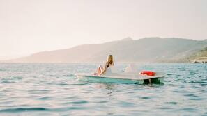Private beach, beach umbrellas, scuba diving